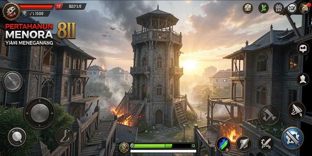 Tampilan gameplay 8II yang mendebarkan dengan menara dan musuh yang beragam.