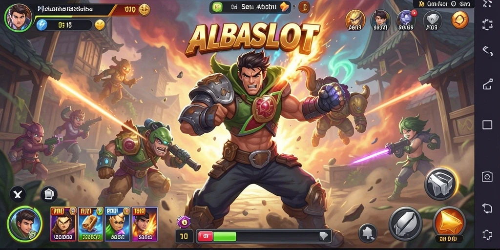 Tangkapan layar gameplay ALBASLOT menampilkan aksi mendebarkan saat bertarung.