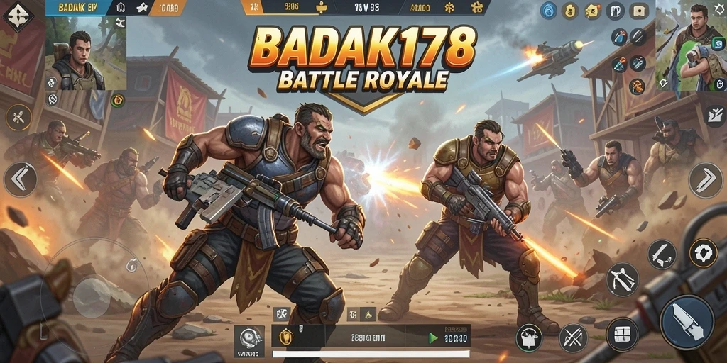Screenshot BADAK178 menampilkan aksi intens dalam pertempuran Battle Royale.