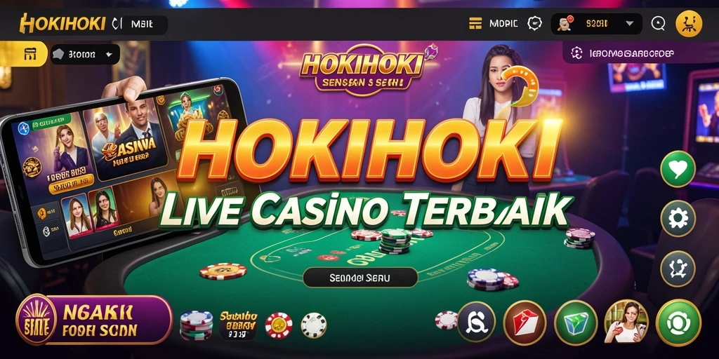 Screenshot HOKIHOKI menampilkan dealer langsung dalam suasana kasino yang menyenangkan.