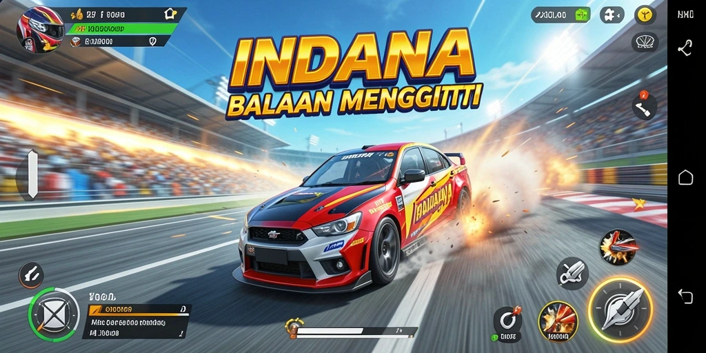Screenshot gameplay INDAAA menampilkan aksi balapan yang mendebarkan.
