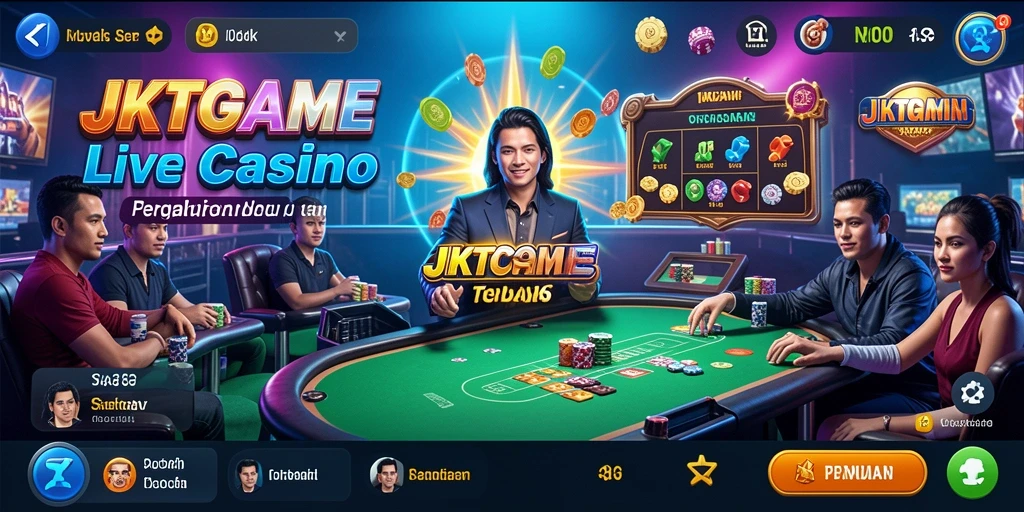 Screenshot JKTGAME menunjukkan dealer live dalam aksi di permainan kasino.
