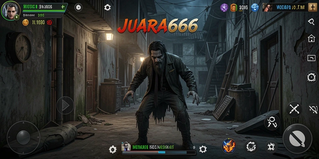 Mengintip gameplay mencekam JUARA666 saat karakter berlari menjauh dari makhluk mengerikan.