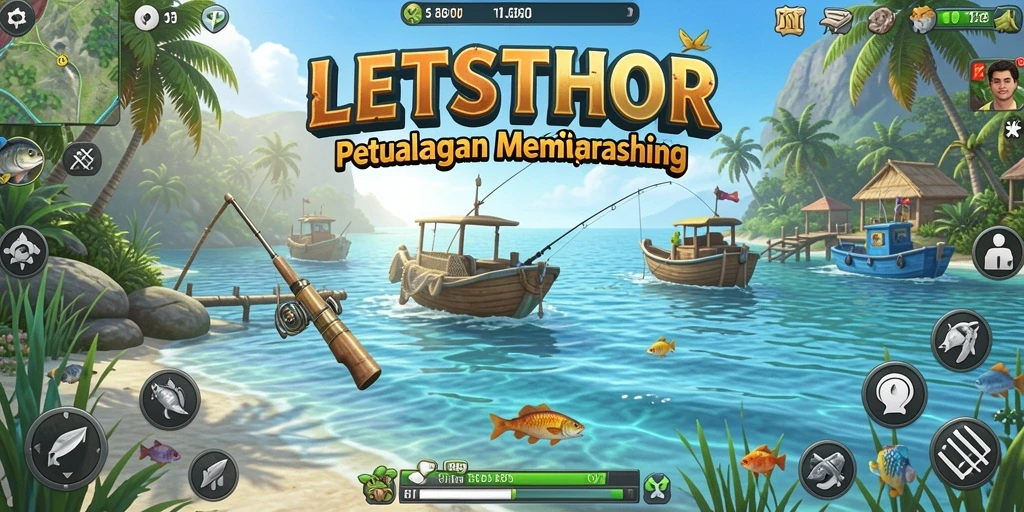 Gameplay LETSTHOR yang seru dan menantang dalam memancing.