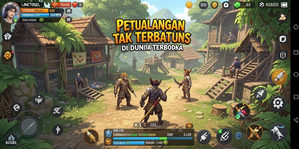 Tangkapan layar gameplay LINETOGEL menampilkan petualangan seru di dunia terbuka.
