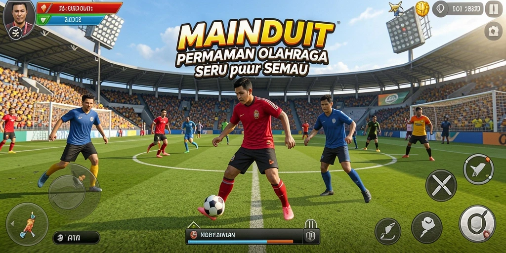 Tampilan gameplay MAINDUIT dengan aksi olahraga yang mendebarkan.