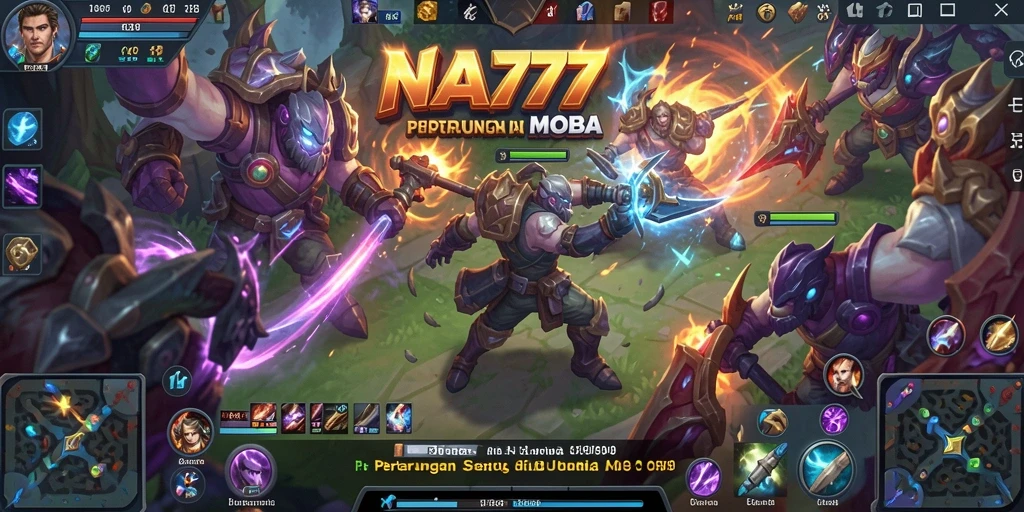 Screenshot utama NA777 menampilkan aksi seru dalam pertarungan MOBA.