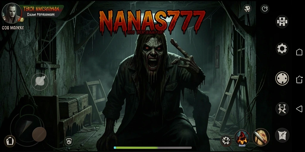 Screenshot gameplay NANAS777 menampilkan momen mencekam dalam suasana gelap.