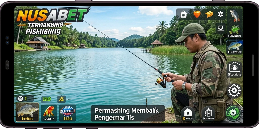 Gameplay memancing yang seru di NUSABET dengan pemandangan alam menakjubkan.