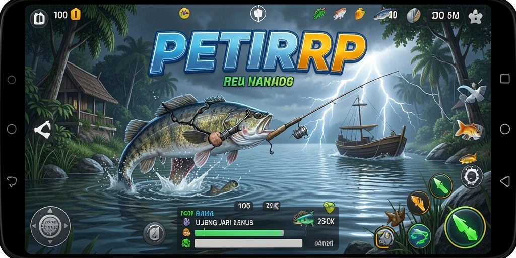 Screenshot PETIRRP menunjukkan tampilan mendebarkan saat menangkap ikan.
