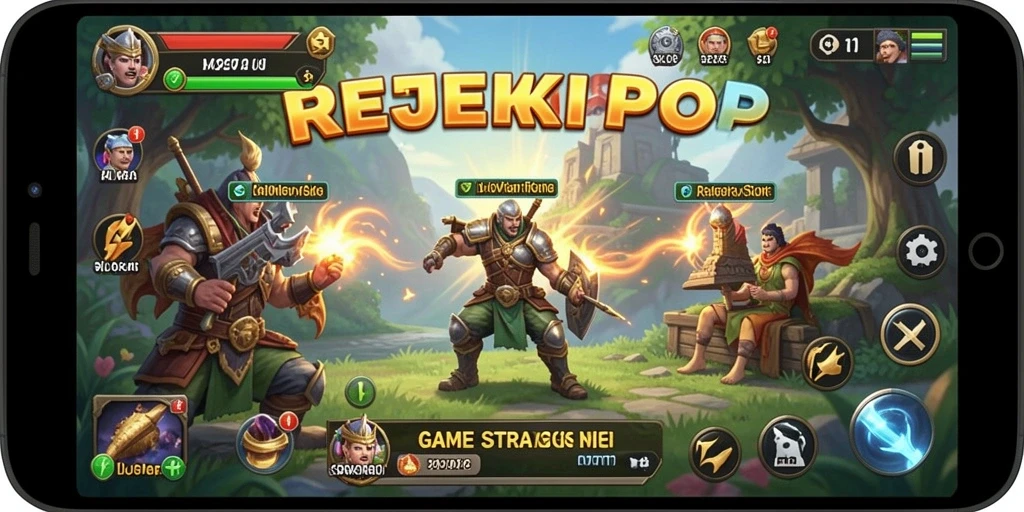 Screenshot utama REJEKIPOP menampilkan pertempuran strategis yang intens.