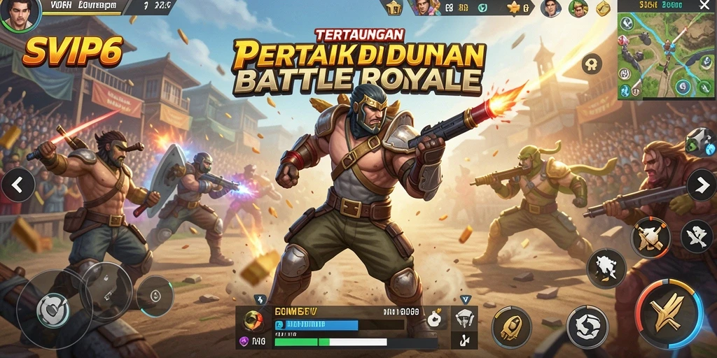 Screenshot gameplay SVIP6 menampilkan aksi seru dalam pertempuran Battle Royale.